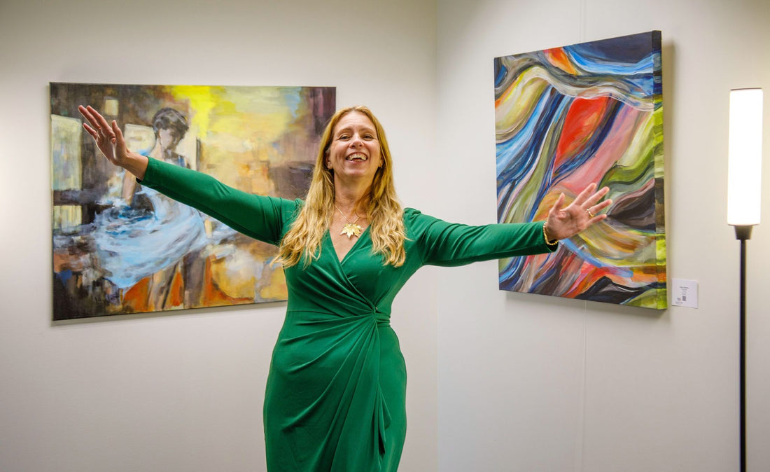 Artist Ingela Johansson at her opening for Rhythms of Color at Barlow Gallery, Bellevue, Washington