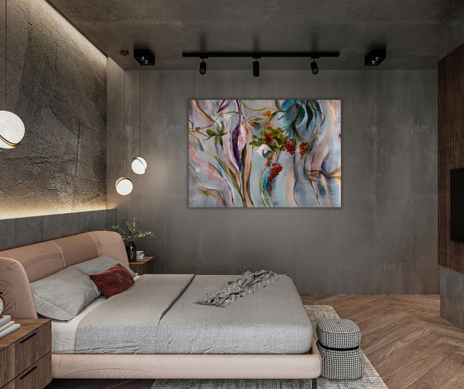 Semi-abstract floral artwork "Ethereal Bloom," part of the Spring Collection, featuring dynamic movement and soft, nature-inspired tones.