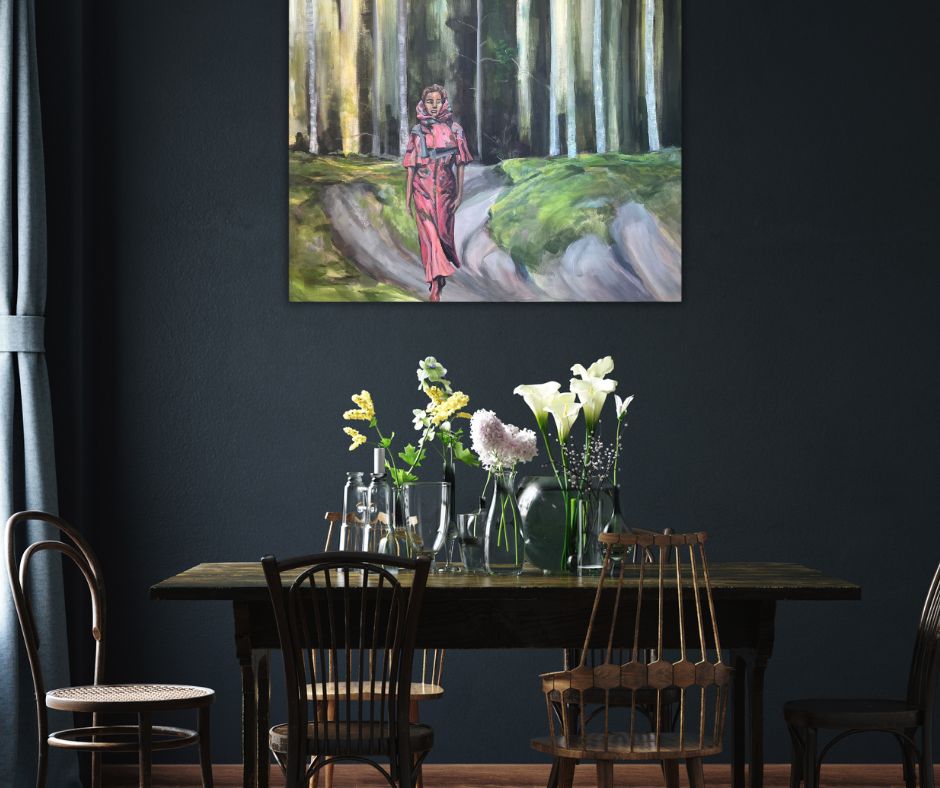 Original painting Forest by artist Ingela Johansson in a home