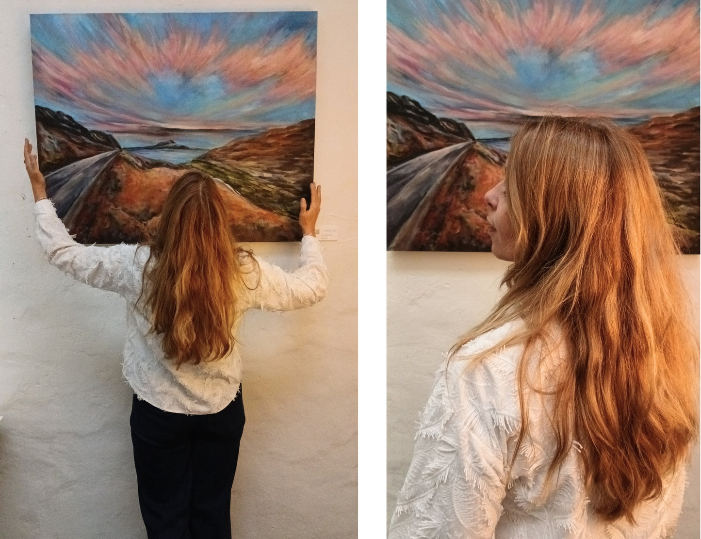 Nordic artist Ingela Johansson with her painting Goodmorning depicting an immersive sunrise painted in an expressive way with warm tones.