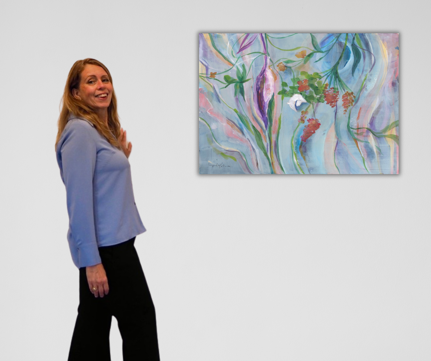 Artist Ingela Johansson with artwork Wisper of Spring