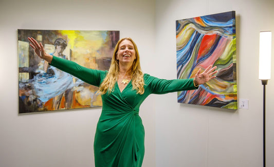 Artist Ingela Johansson at her opening for Rhythms of Color at Barlow Gallery, Bellevue, Washington