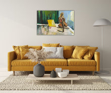 "Explore peace and mystery with ‘After 9 pm,’ a fine art canvas print in deep greens by Swedish artist Ingela Johansson."