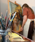 Painting a horse in the art studio by Ingela Johansson.