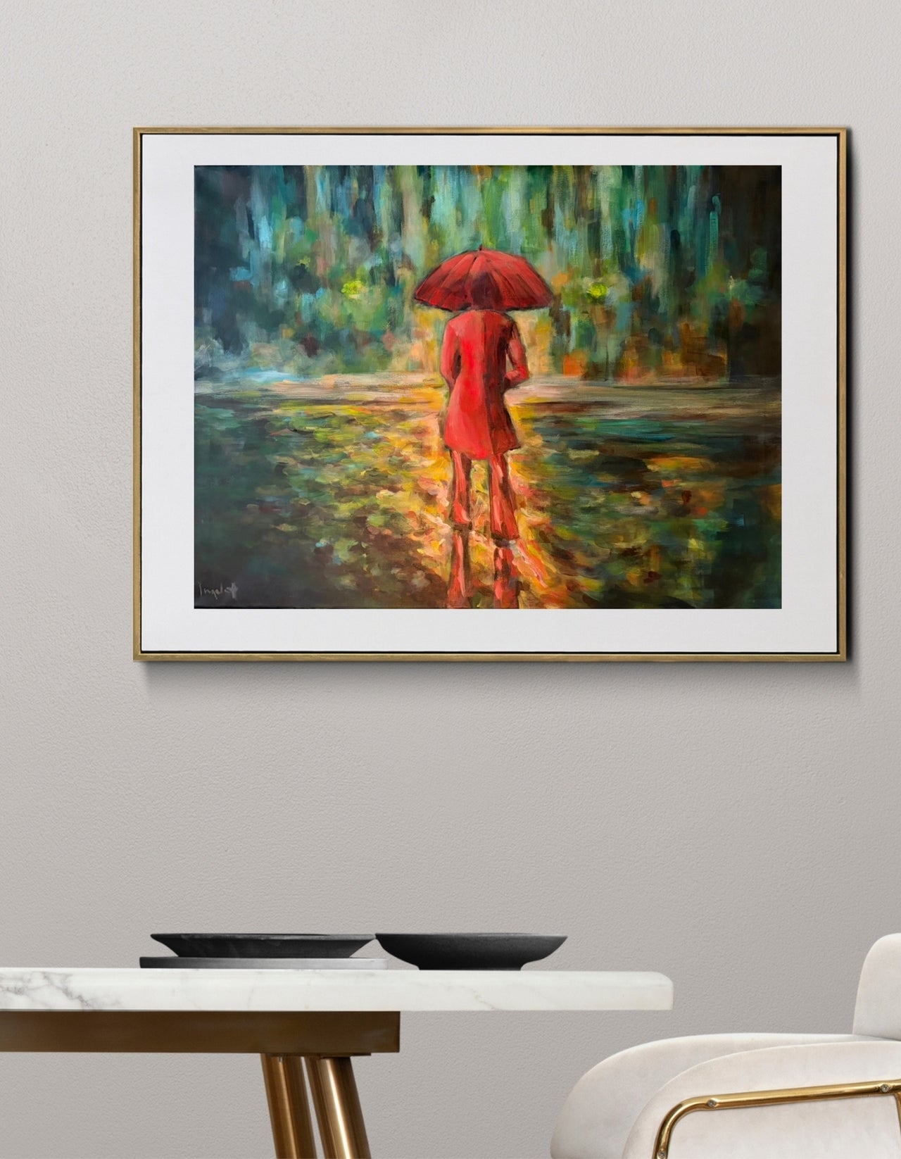 Ask me Anyway — Fine Art Print on paper by Ingela Johansson, Red Collection, delivered unframed, in interior