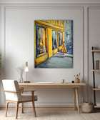 “The Corner of Hope and Forgotten Dreams” displayed in a modern Scandinavian interior. The warm yellow tones bring depth and emotional resonance to the calm, minimal space.