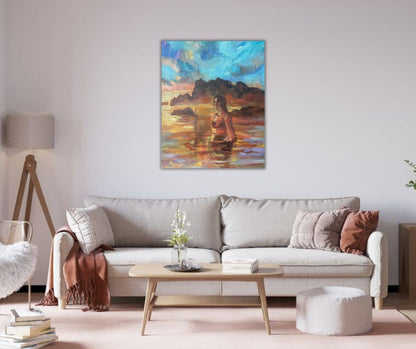Bathing in golden light acrylc original painting on canvas