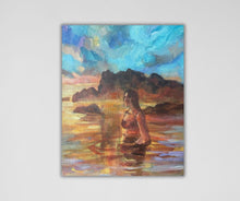 Bathing in Golden Light’—a canvas print capturing the warm glow of the golden hour, inspired by sunsets and the sea.