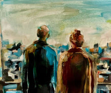 Close-up of *Better Together* canvas print, showcasing textured brushstrokes and vibrant colors. A semi-abstract artwork symbolizing love and shared dreams.