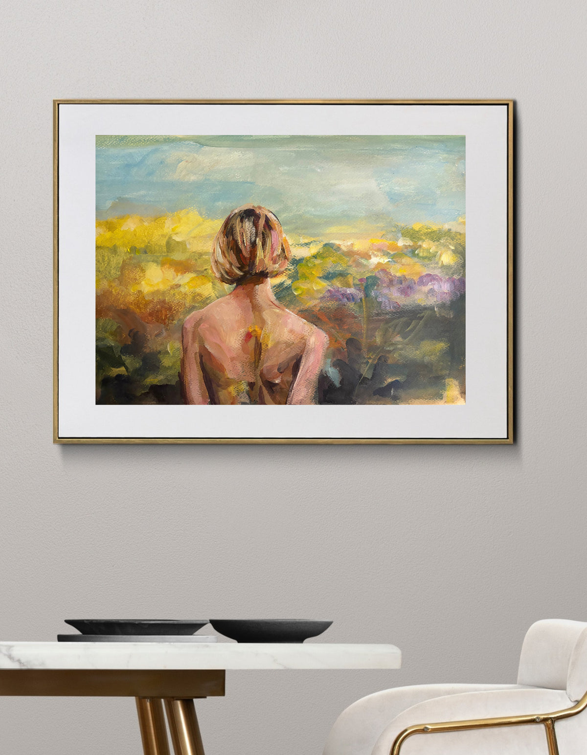 Bloom fine art print by Swedish artist Ingela Johansson in a frame