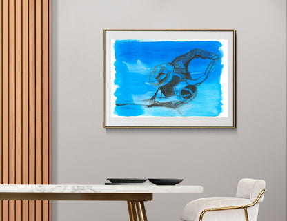 Blue Tango limited edition art print styled in a modern Scandinavian interior with natural light and minimalist decor.