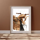 Coffee to Work painted with a soft brush coffee and ink by Swedish artist Ingela Johansson
