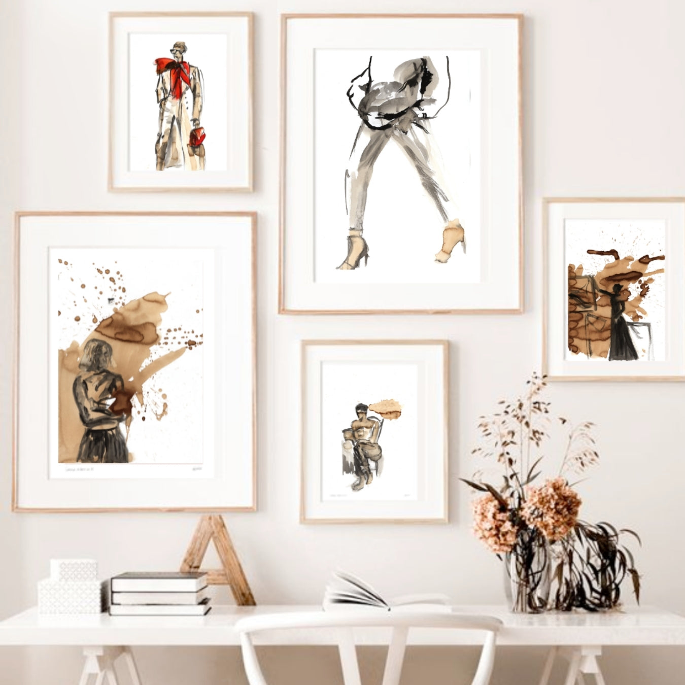 A collection of coffe art (painted with coffee ) by Ingela Johansson 