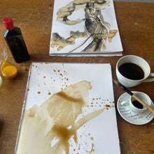 Process of coffee painting by Swedish artist Ingela Johansson.