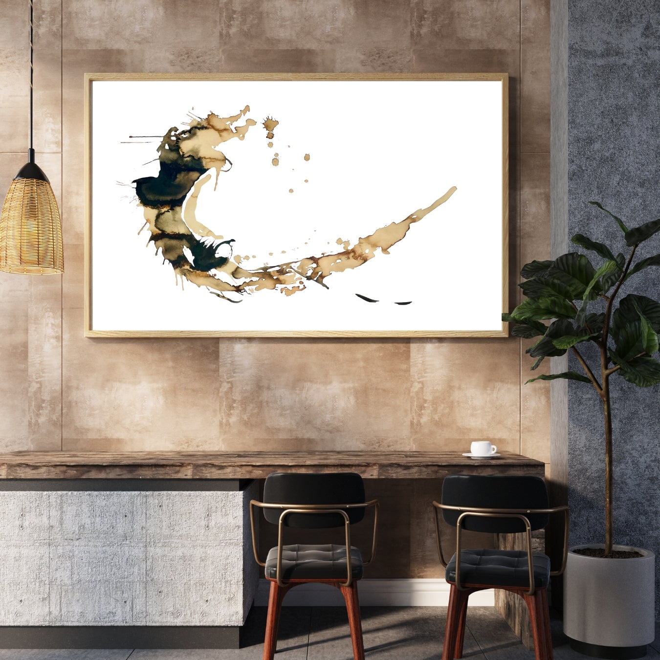 Coffe painting titled "Coffee to Dream" in a warm interior by Ingela Johansson 