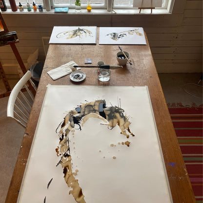 Painting "Coffee to Dream" in the studio at Gamla Kraftsstationen by artist Ingela Johansson. 