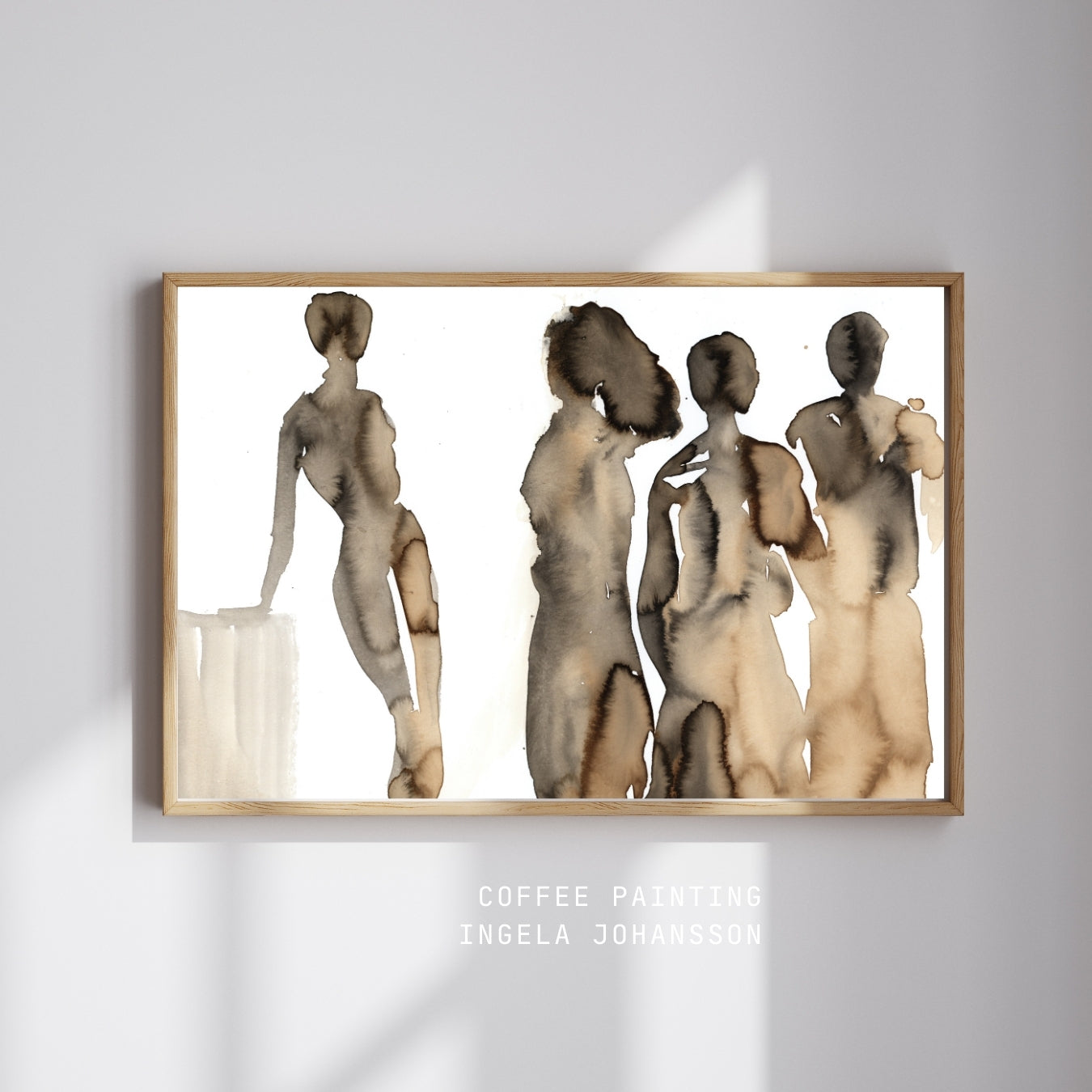Coffee o Meet, coffe art limited edition fine art print by Ingela Johansson in an oak frame