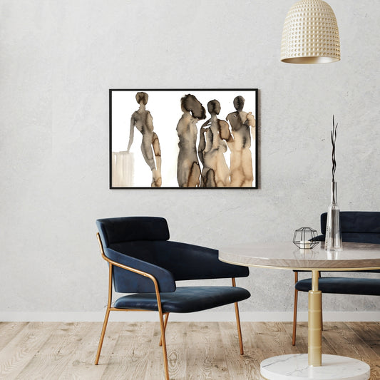 Coffee to Meet painted in coffee by Swedish artist Ingela Johansson in a contemporary minimalistic interior