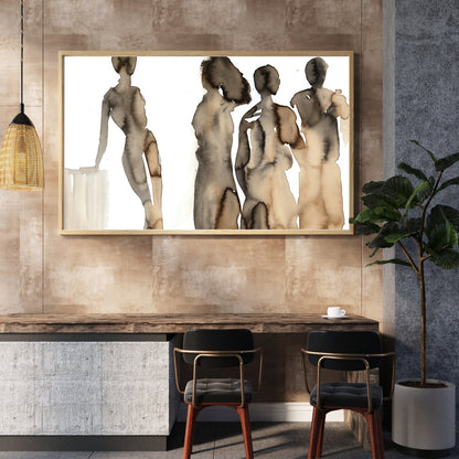 Coffee to Meet warm inviting painted with real coffee and ink by Ingela Johansson in an interior setting