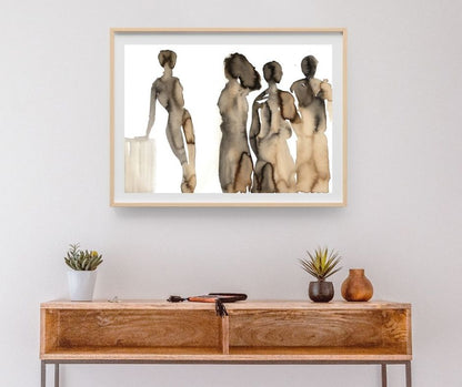 Limited edition fine art print "Coffee to Meet" – High-quality Swedish artwork capturing the warmth of coffee gatherings, painted with coffee and ink.