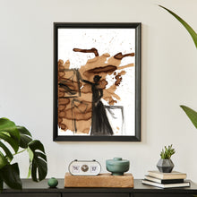 Coffe to Work painted with reel coffe and ink by Ingela Johanssoon in an interior