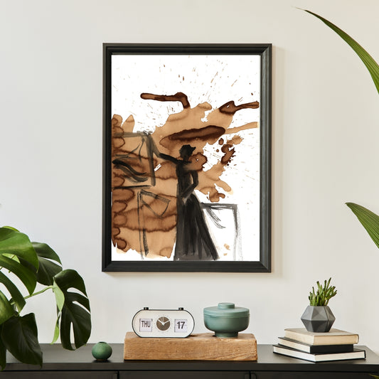 Coffe to Work painted with reel coffe and ink by Ingela Johanssoon in an interior