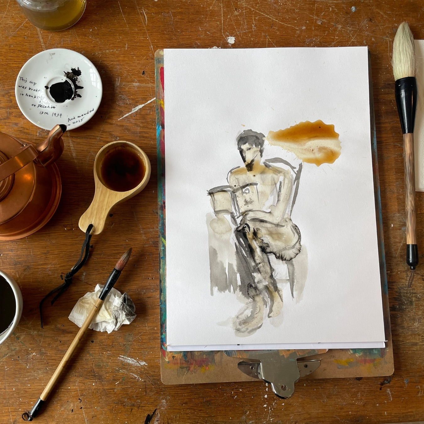 Painting process creating Coffee to Think with artist Ingela Johansson at Gamla Kraftsstaionen