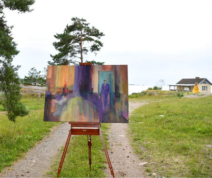 Colorscape when colors sing’—an acrylic painting on deep edge canvas, full of vivid colors like red, purple, and turquoise. Signed and certified from Karlstad.