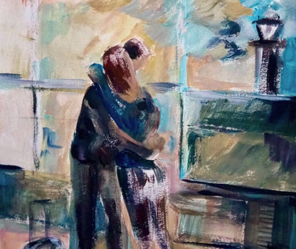 Close up of painting "Coming Home" by Ingela Johansson