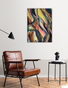 Original abstract acrylic painting Connection by Swedish artist Ingela Johansson, displayed in a living room