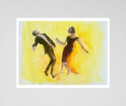 Capture the energy of dance with ‘Dancers,’ a vibrant fine art print in yellow and graphic style. Limited edition, sustainably printed on matte paper.