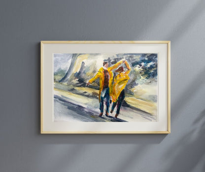 Celebrate love with this limited edition artwork of a couple dancing in the rain. A poetic and expressive piece capturing romance and adventure.