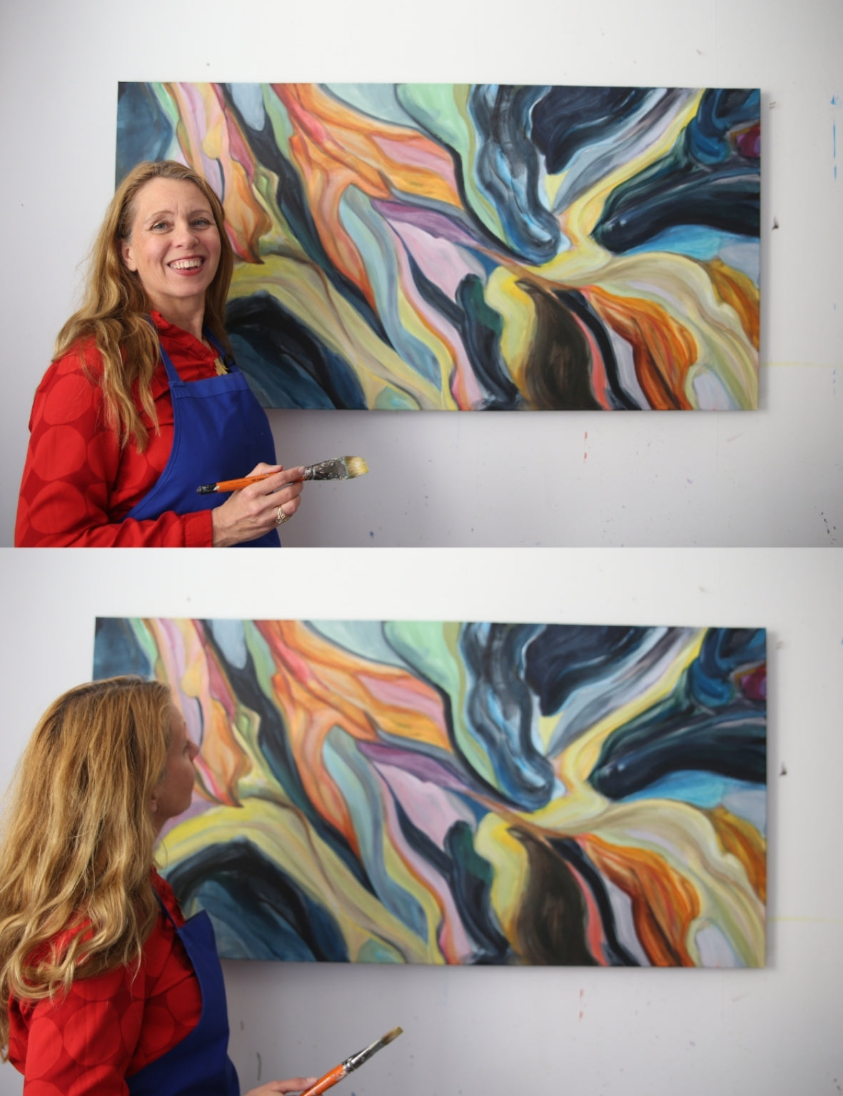 Ingela Johansson painting Echoes of Heartland in the studio, to music