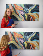 Ingela Johansson painting Echoes of Heartland in the studio, to music