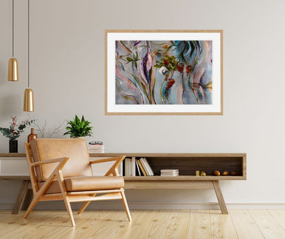 Unique limited edition fine art print: "Ethereal Bloom," a semi-abstract piece by a Swedish artist, blending soft floral motifs with the essence of spring.
