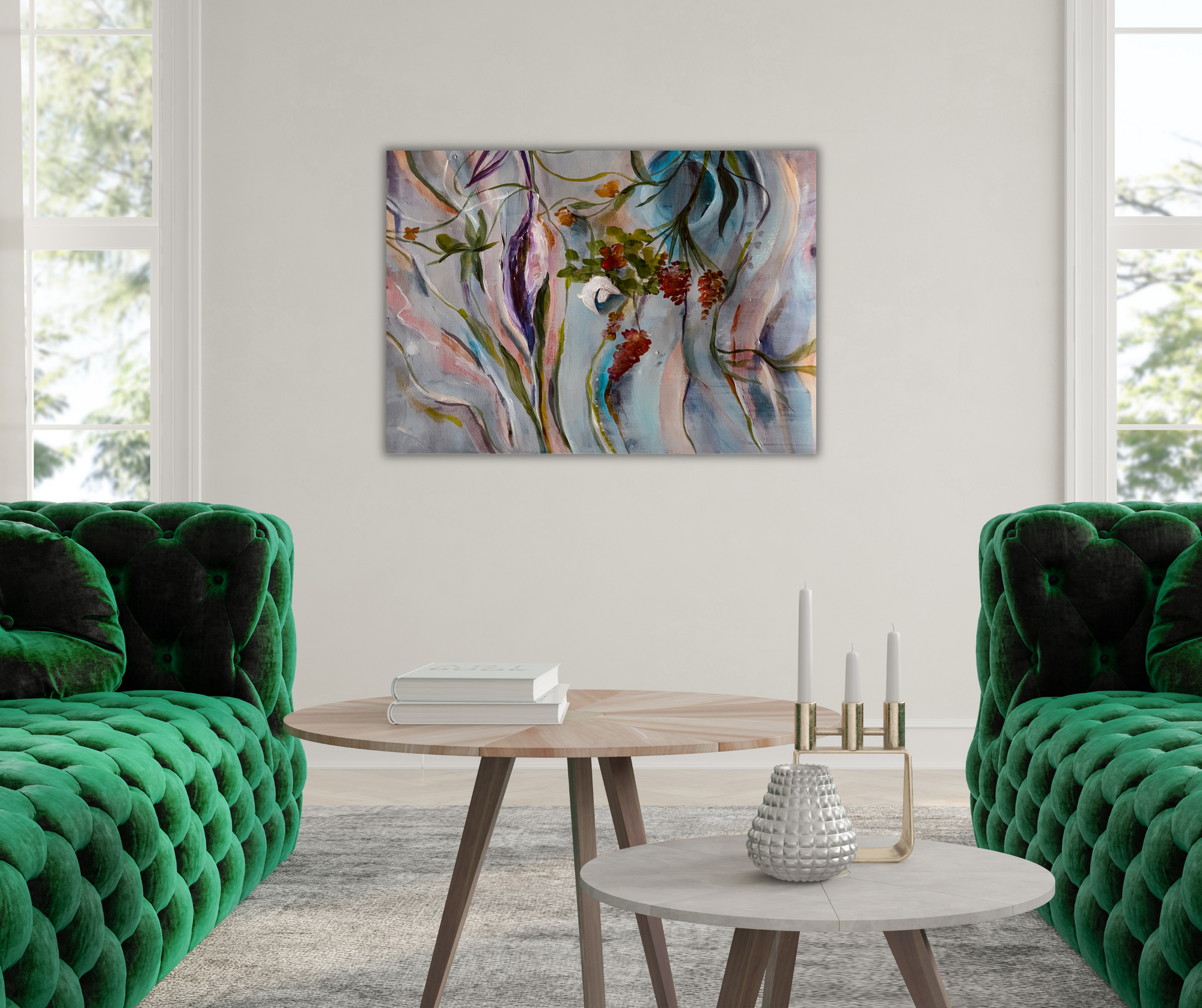 Etheral Bloom semi abstract artwork by Nordic artist Ingela Johansson