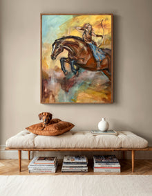 Firehorse limited edition fine art print by Swedish artist Ingela Johansson in a large frame – a warrior woman choosing to be free