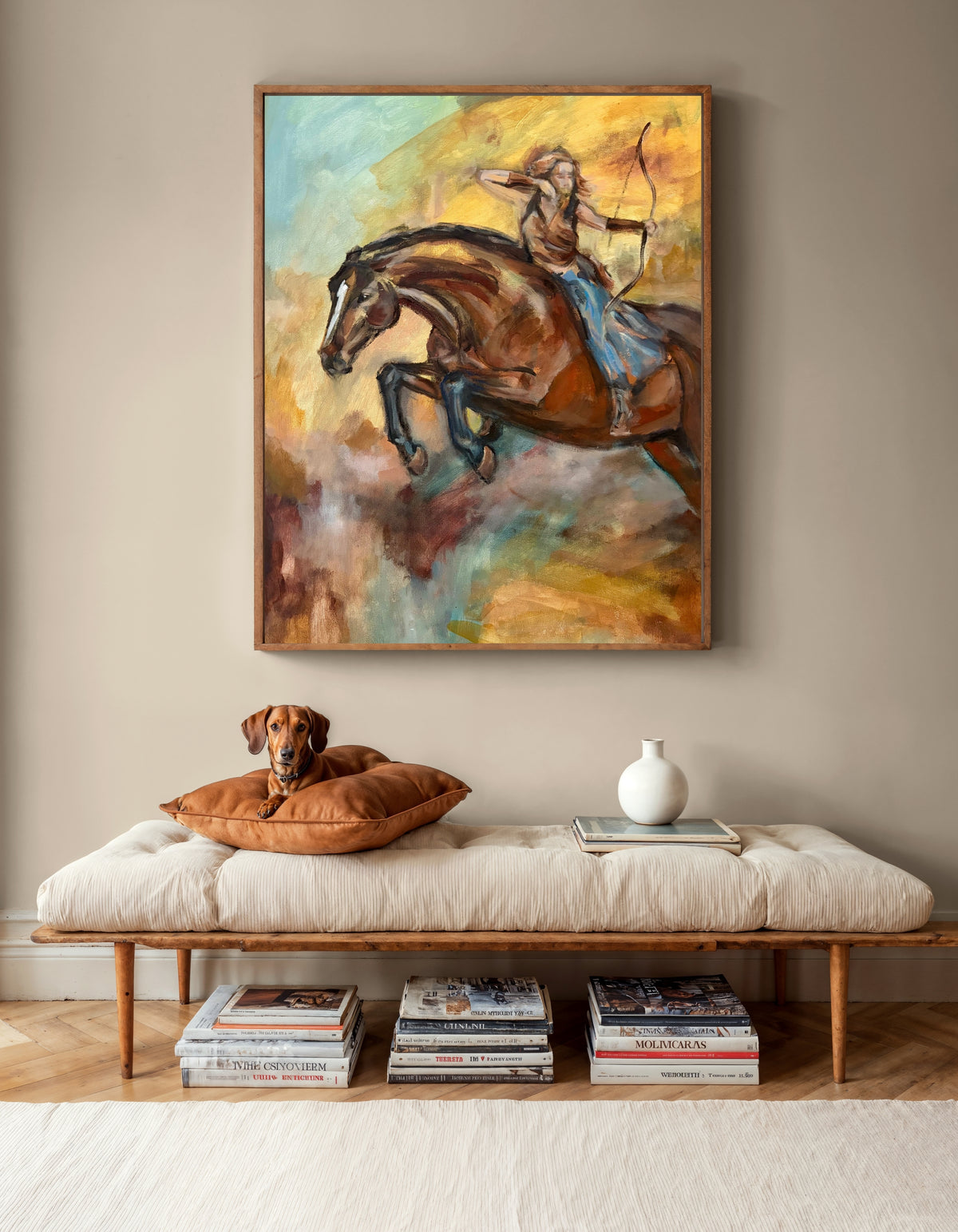 Firehorse limited edition fine art print by Swedish artist Ingela Johansson in a large frame – a warrior woman choosing to be free