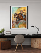 Firehorse fine art print by Swedish artist Ingela Johansson on an office wall