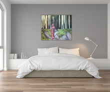 Forest painting in a bedroom setting