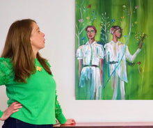 Painting Green Transformation with artist Ingela Johansson the painting is about change and spring