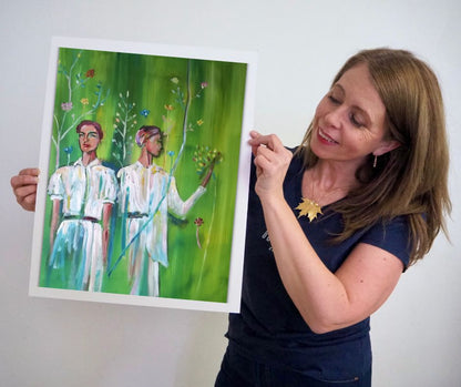 "Green Transformation" – A limited edition print on fine art paper by Ingela Johansson, capturing the beauty of transformation through a woman’s evolving phases set in nature.