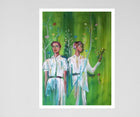 "Green Transformation" – A powerful fine art print by Ingela Johansson, capturing the journey of change with a woman in two phases of transformation surrounded by greenery.