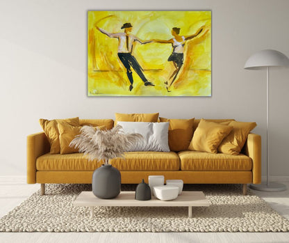  'Happy' canvas print by Ingela Johansson, bringing joy and movement into a living room
