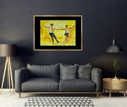Framed Fine Art Print with Black Passepartout: "Happy" framed with a sleek black passepartout, creating a striking contrast to the colorful design.