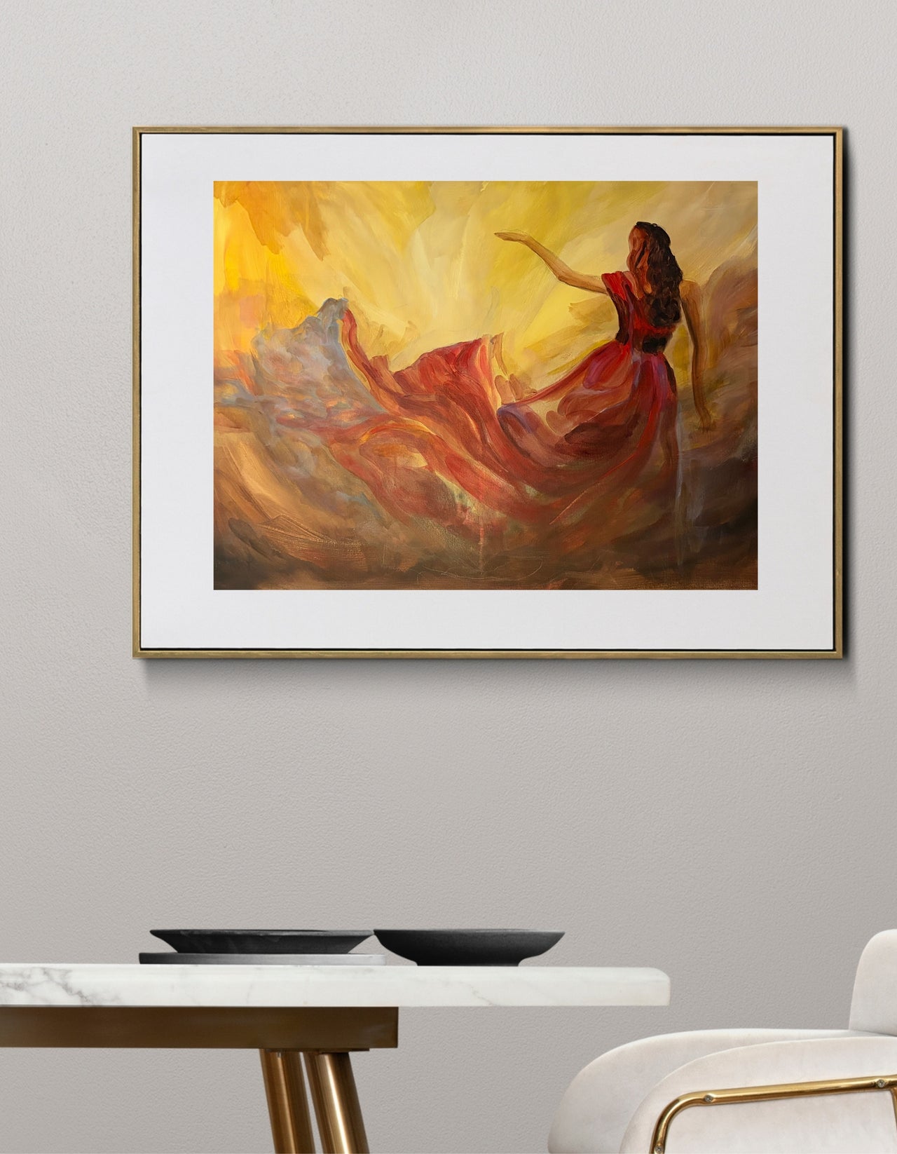 Heart Unbound fine art print, RED Collection by Ingela Johansson, shown in interior setting