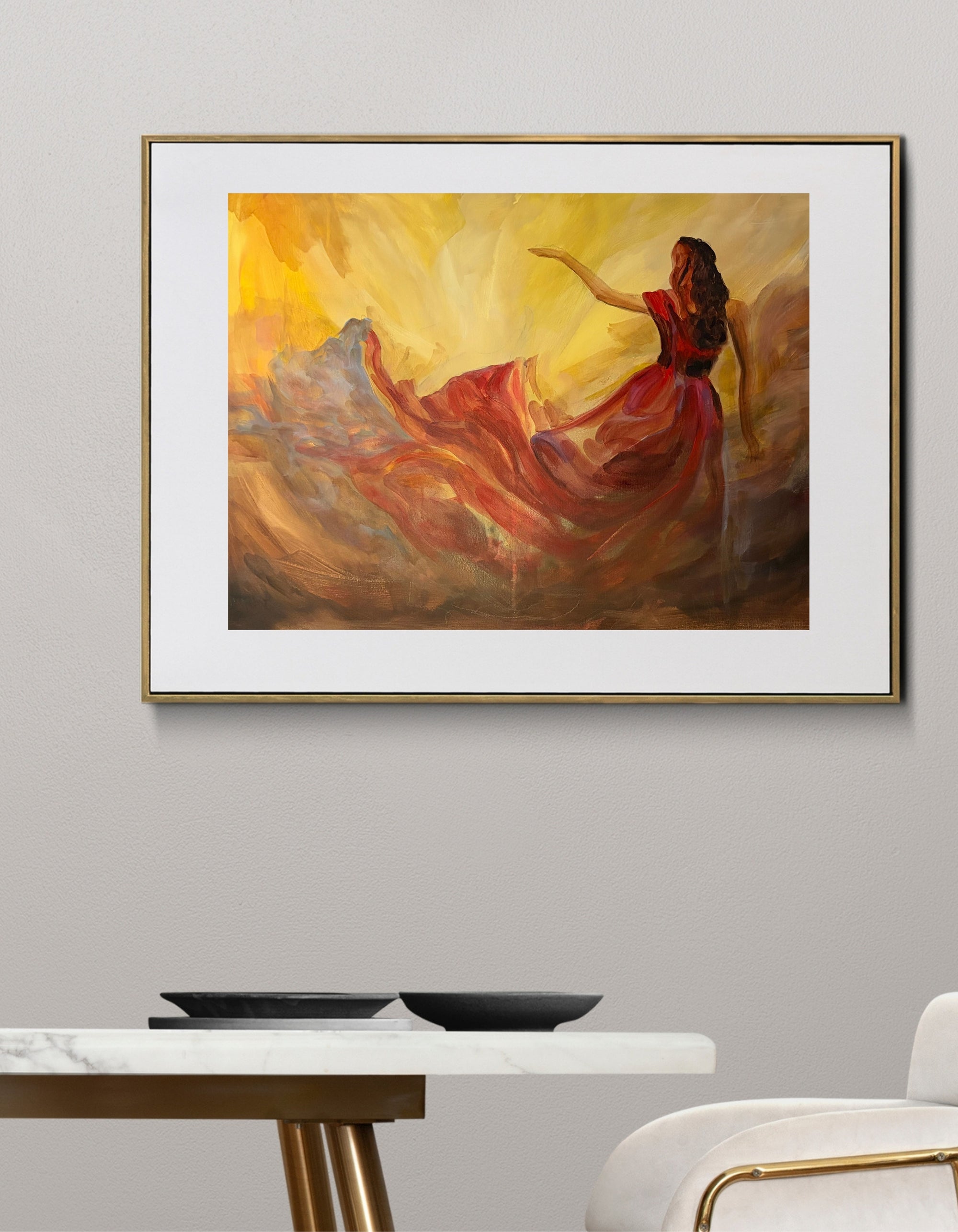 Heart Unbound fine art print, RED Collection by Ingela Johansson, shown in interior setting