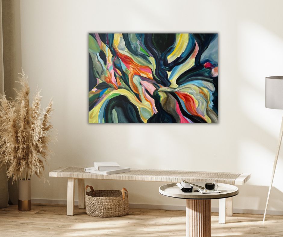 Heartfelt abstract painting by Ingela Johansson in Nordic interior