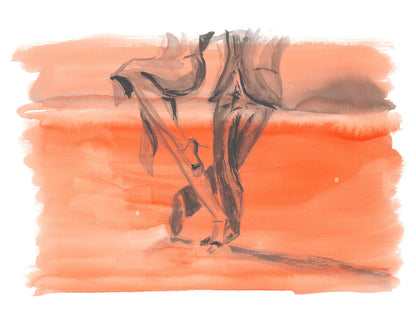 Dance-inspired artwork of a couple mid-tango, where she surrenders into the movement and he supports her with steady presence, symbolizing mutual trust.