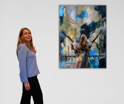 Swedish artist Ingela Johansson with her painting "I am" expressive art 2025.